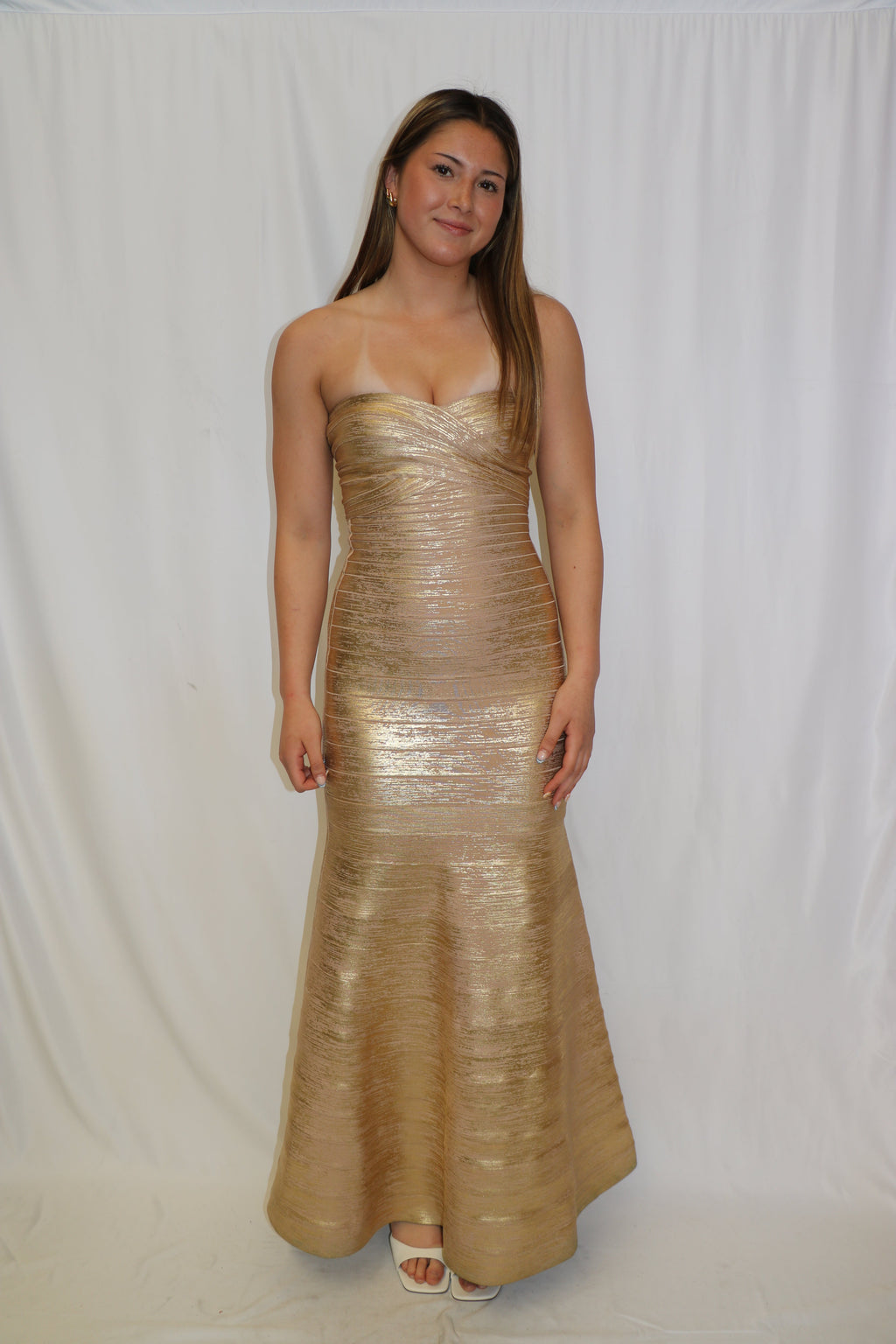 GOLD SARA GOWN | HERV LEGER Prestige Attire GOLD SARA GOWN | HERV LEGER Prestige Attire